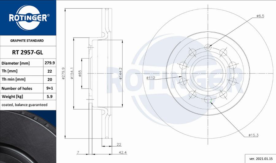 Rotinger RT 2957-GL - Disque de frein cwaw.fr