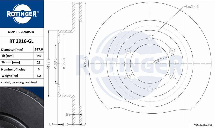 Rotinger RT 2916-GL - Disque de frein cwaw.fr