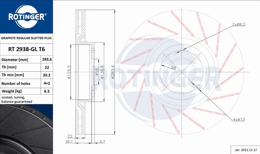 Rotinger RT 2938-GL T6 - Disque de frein cwaw.fr