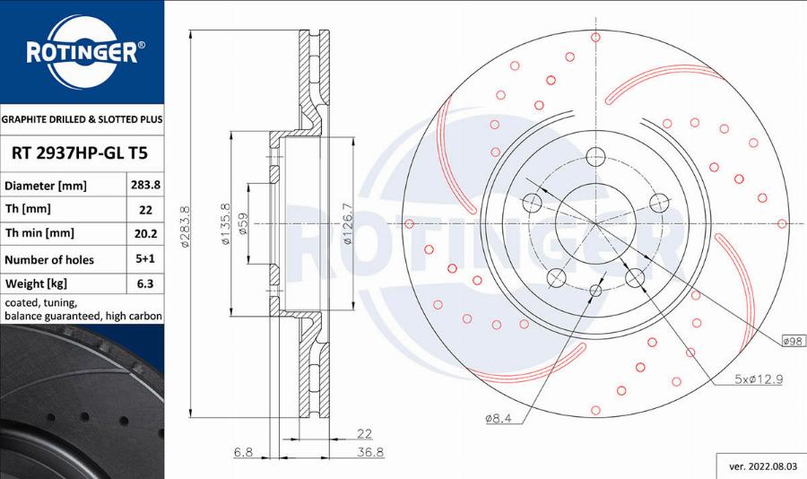 Rotinger RT 2937HP-GL T5 - Disque de frein cwaw.fr