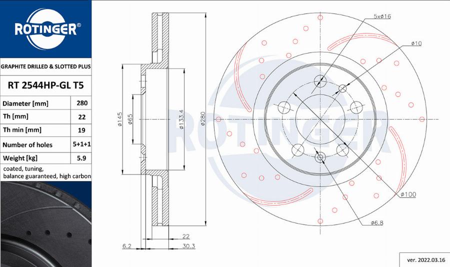 Rotinger RT 2544HP-GL T5 - Disque de frein cwaw.fr