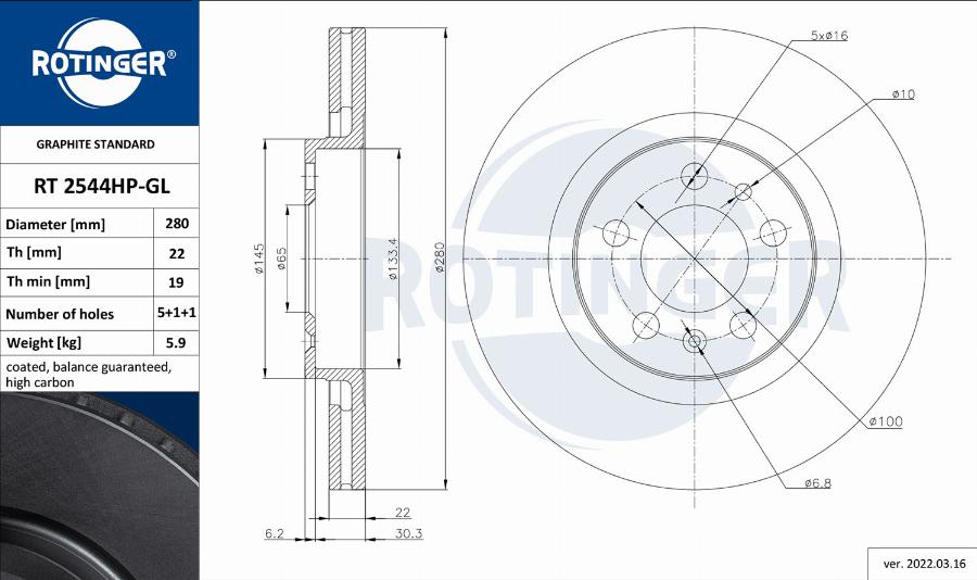 Rotinger RT 2544HP-GL - Disque de frein cwaw.fr