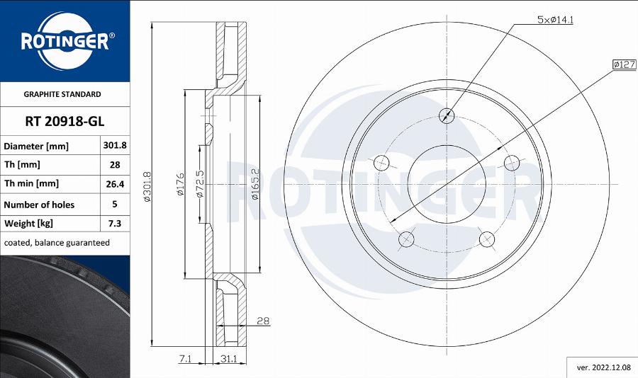 Rotinger RT 20918-GL - Disque de frein cwaw.fr