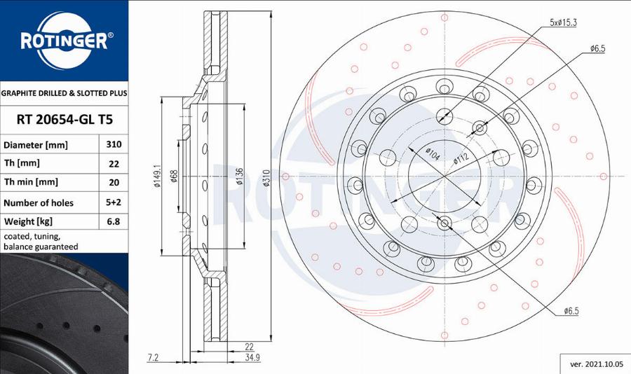 Rotinger RT 20654-GL T5 - Disque de frein cwaw.fr