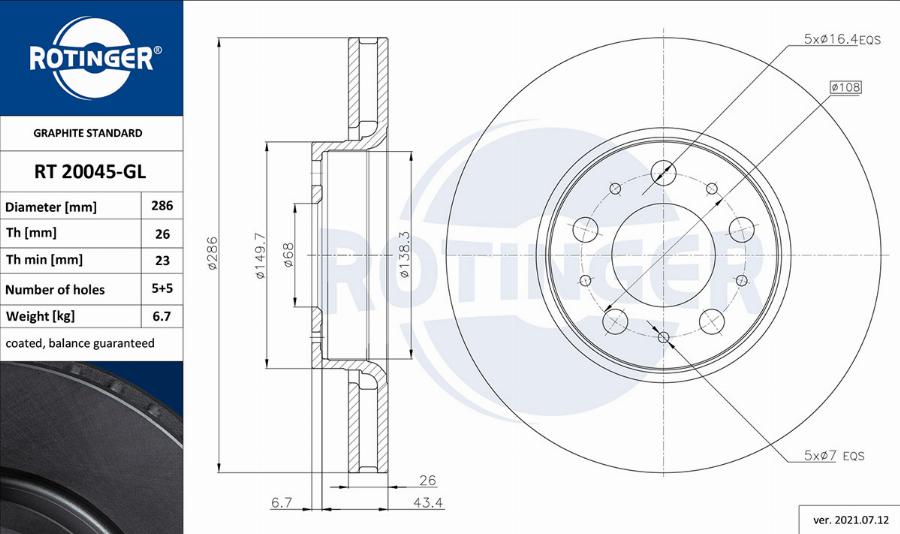 Rotinger RT 20045-GL - Disque de frein cwaw.fr