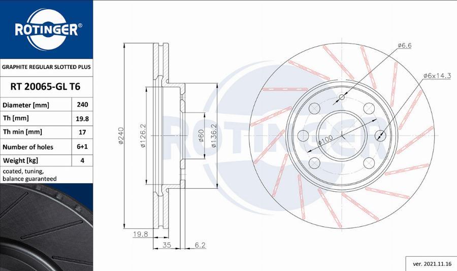 Rotinger RT 20065-GL T6 - Disque de frein cwaw.fr