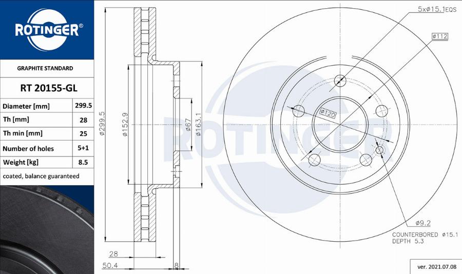 Rotinger RT 20155-GL - Disque de frein cwaw.fr