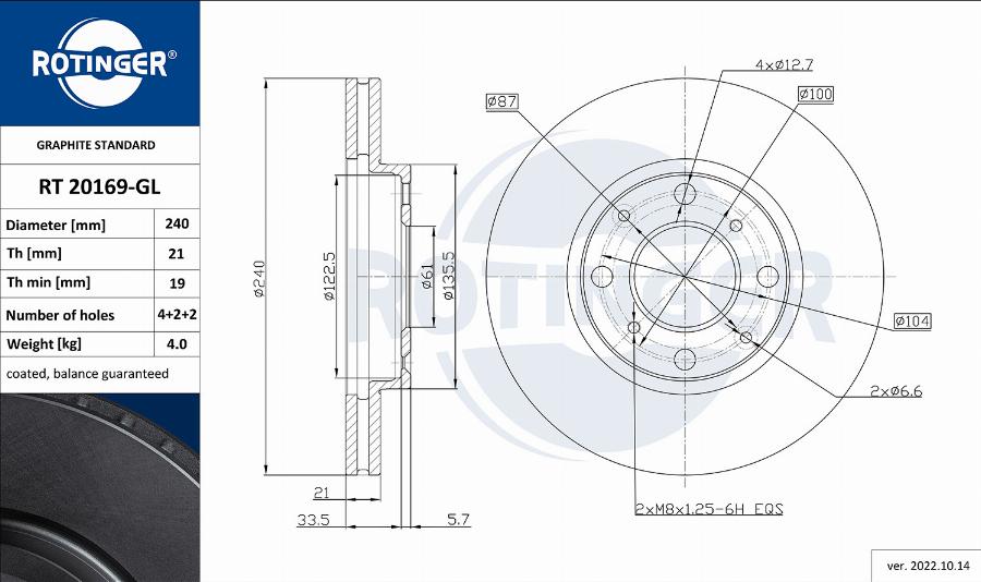 Rotinger RT 20169-GL - Disque de frein cwaw.fr