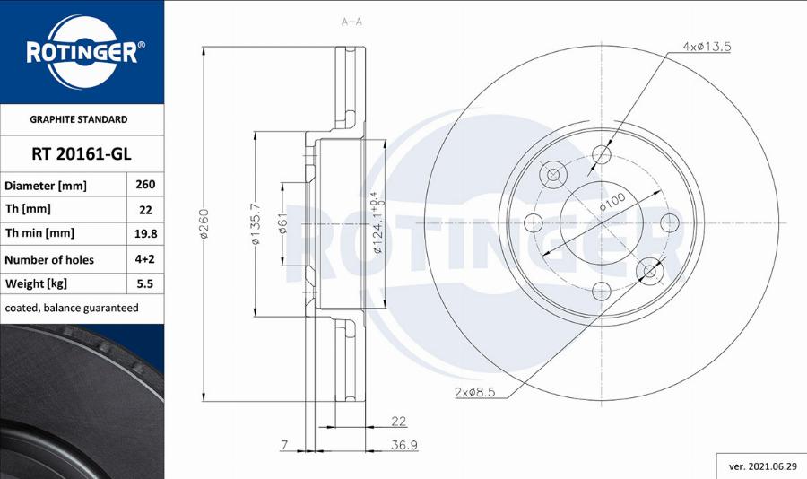 Rotinger RT 20161-GL - Disque de frein cwaw.fr