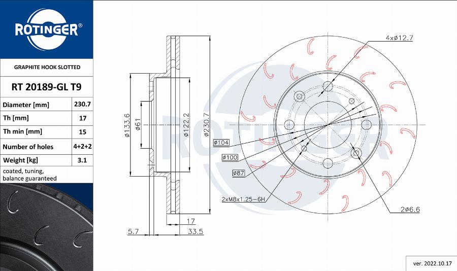 Rotinger RT 20189-GL T9 - Disque de frein cwaw.fr