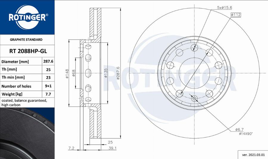 Rotinger RT 2088HP-GL - Disque de frein cwaw.fr