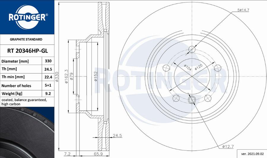 Rotinger RT 20346HP-GL - Disque de frein cwaw.fr