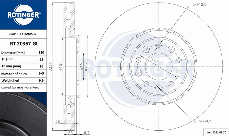 Rotinger RT 20367-GL - Disque de frein cwaw.fr