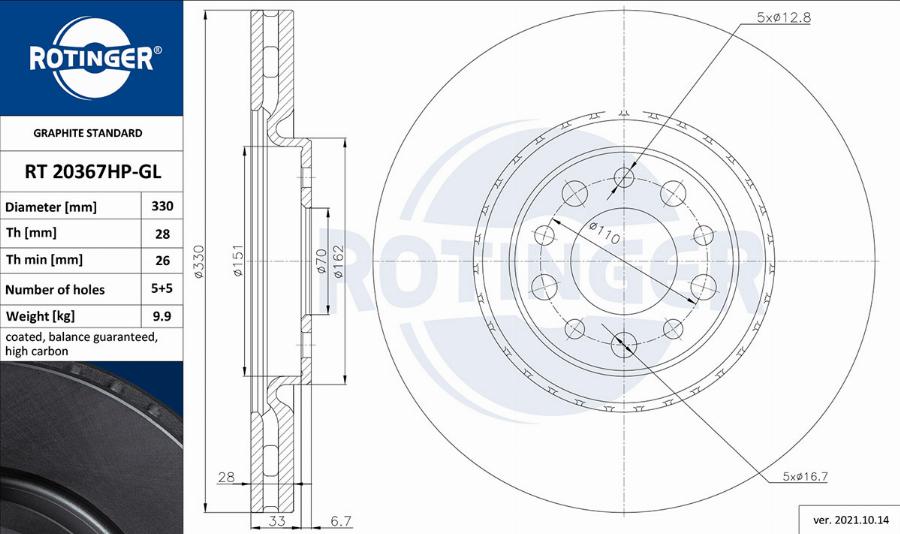 Rotinger RT 20367HP-GL - Disque de frein cwaw.fr