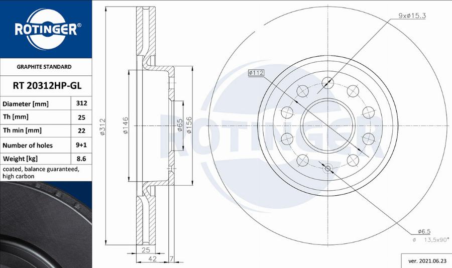 Rotinger RT 20312HP-GL - Disque de frein cwaw.fr