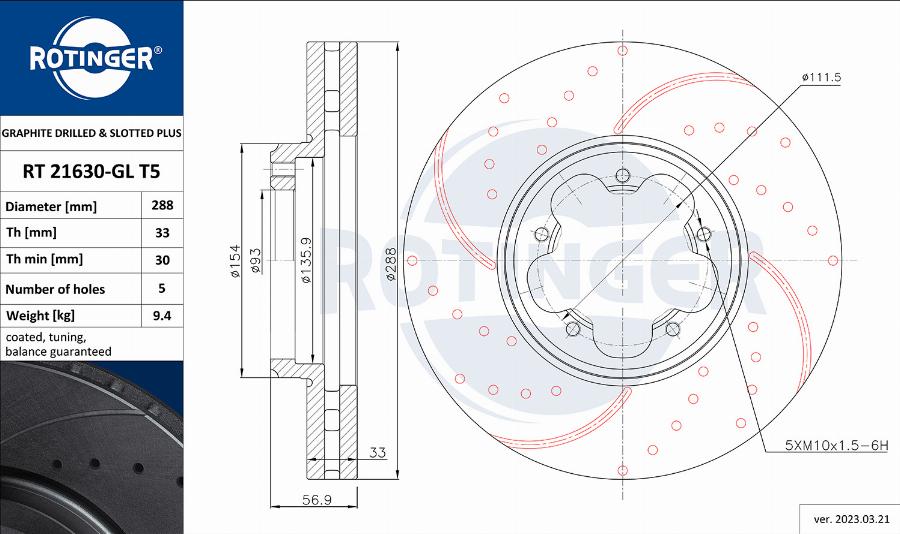 Rotinger RT 21630-GL T5 - Disque de frein cwaw.fr