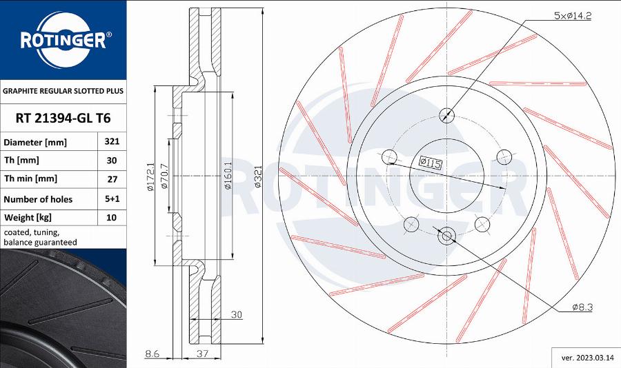 Rotinger RT 21394-GL T6 - Disque de frein cwaw.fr