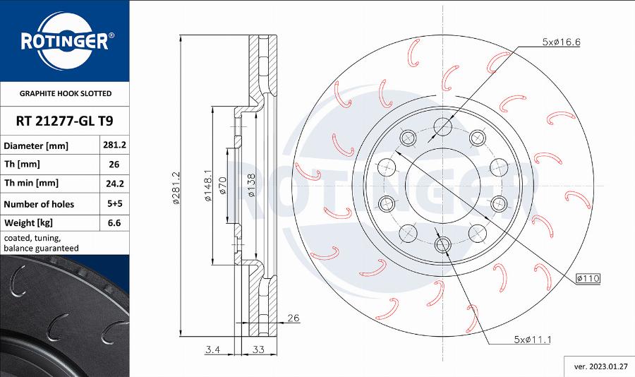 Rotinger RT 21277-GL T9 - Disque de frein cwaw.fr