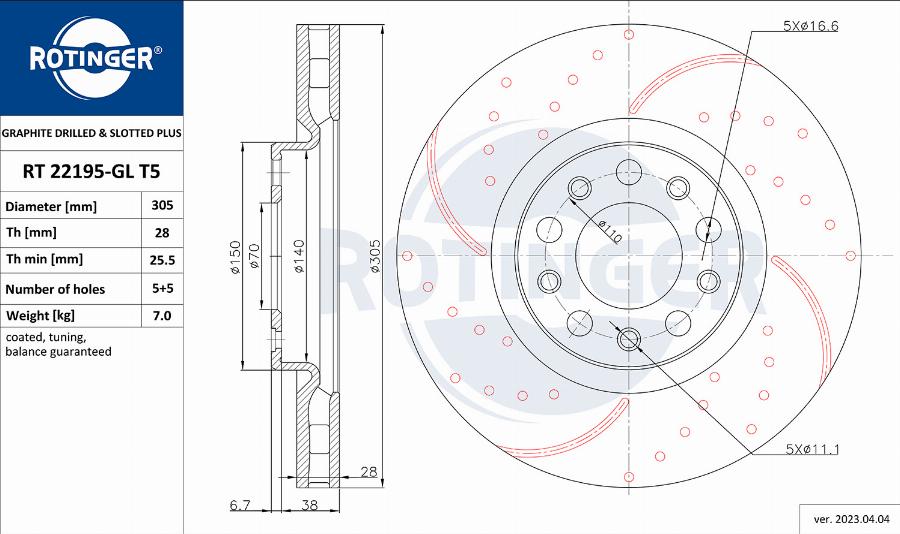 Rotinger RT 22195-GL T5 - Disque de frein cwaw.fr