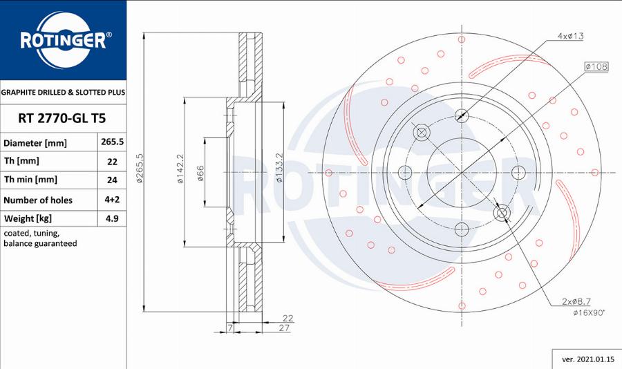 Rotinger RT 2770-GL T5 - Disque de frein cwaw.fr