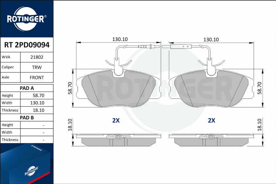 Rotinger RT 2PD09094 - Kit de plaquettes de frein, frein à disque cwaw.fr