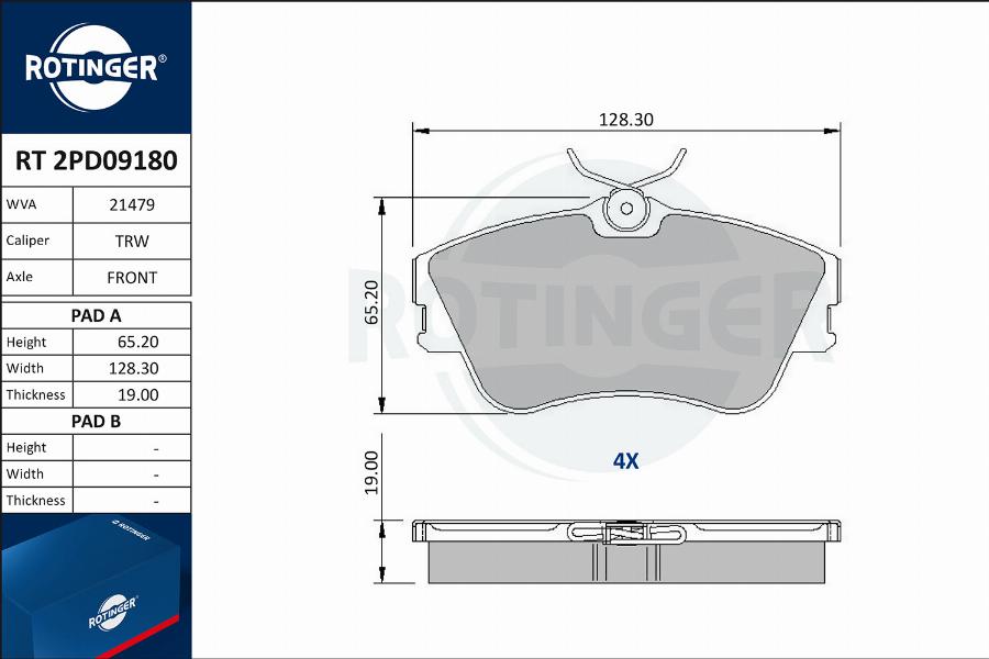 Rotinger RT 2PD09180 - Kit de plaquettes de frein, frein à disque cwaw.fr