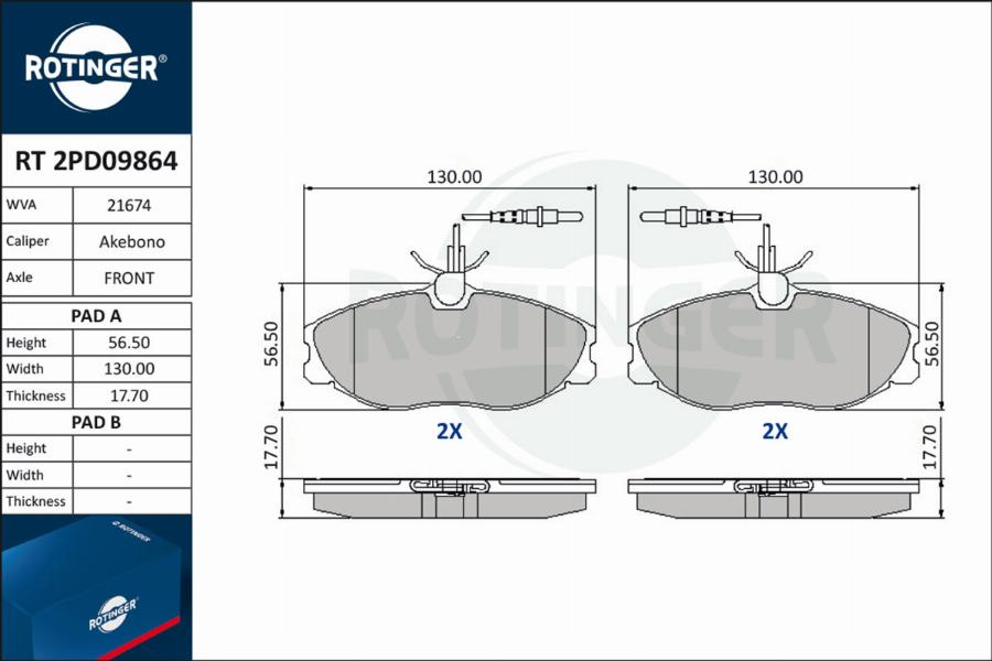 Rotinger RT 2PD09864 - Kit de plaquettes de frein, frein à disque cwaw.fr