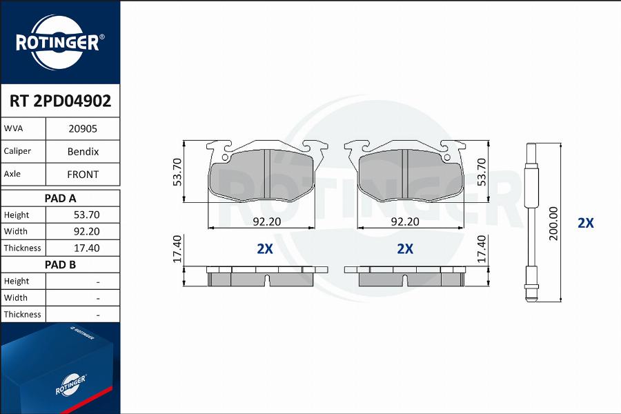 Rotinger RT 2PD04902 - Kit de plaquettes de frein, frein à disque cwaw.fr