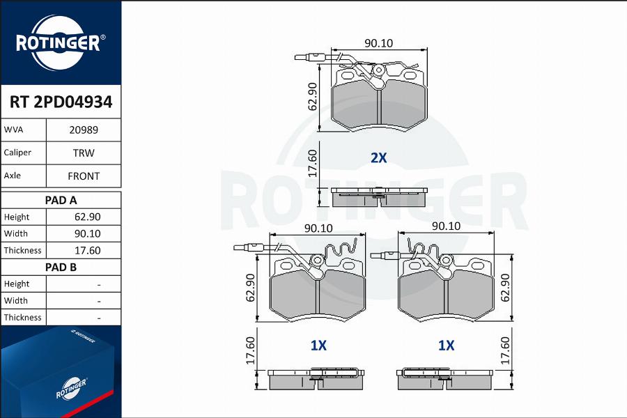 Rotinger RT 2PD04934 - Kit de plaquettes de frein, frein à disque cwaw.fr