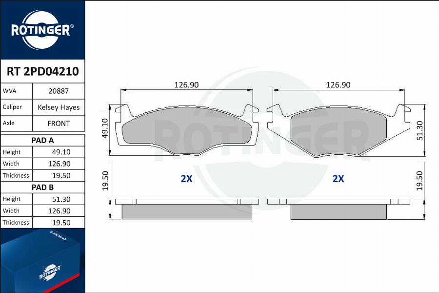 Rotinger RT 2PD04210 - Kit de plaquettes de frein, frein à disque cwaw.fr