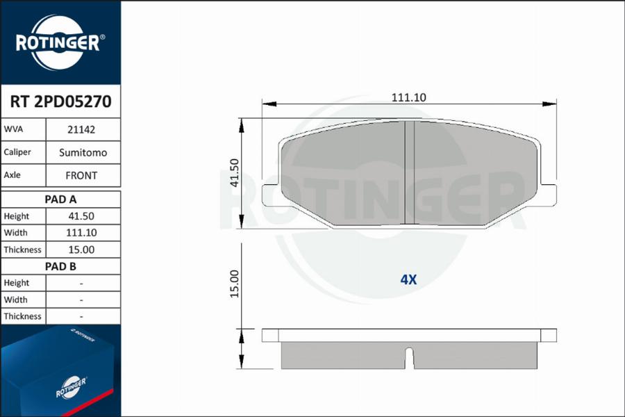 Rotinger RT 2PD05270 - Kit de plaquettes de frein, frein à disque cwaw.fr