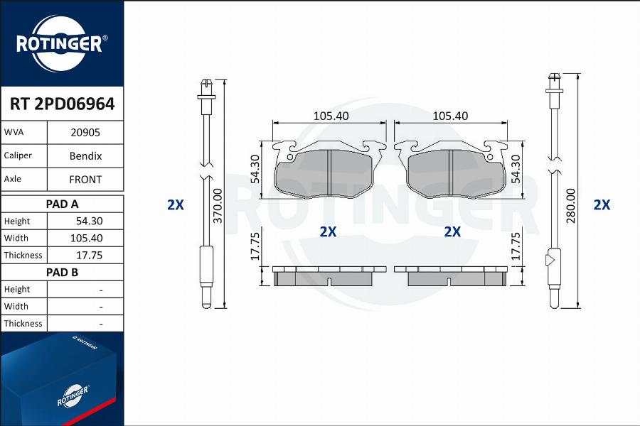 Rotinger RT 2PD06964 - Kit de plaquettes de frein, frein à disque cwaw.fr