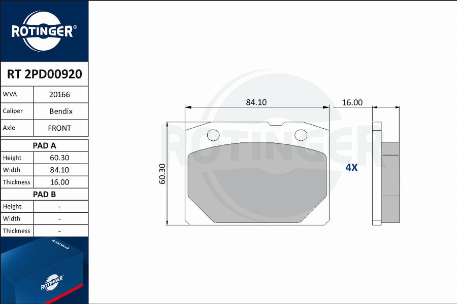 Rotinger RT 2PD00920 - Kit de plaquettes de frein, frein à disque cwaw.fr