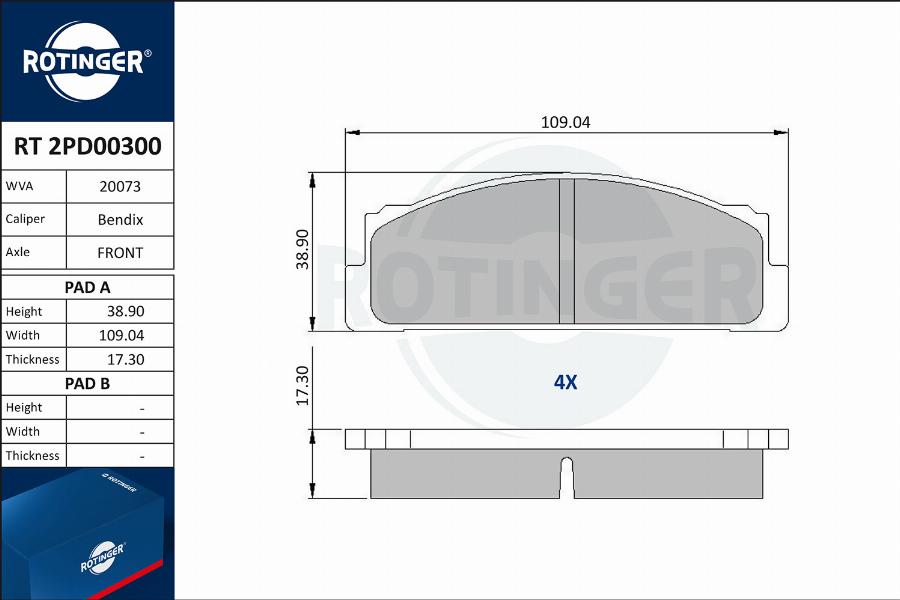 Rotinger RT 2PD00300 - Kit de plaquettes de frein, frein à disque cwaw.fr