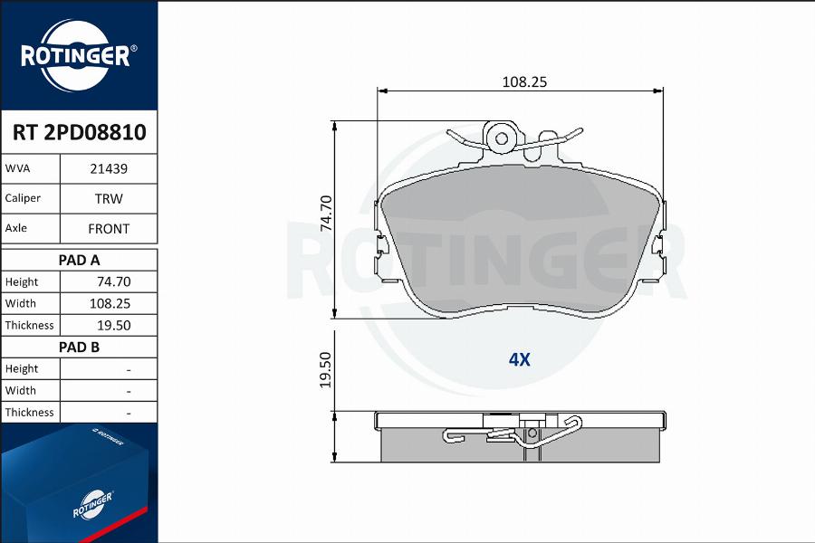 Rotinger RT 2PD08810 - Kit de plaquettes de frein, frein à disque cwaw.fr