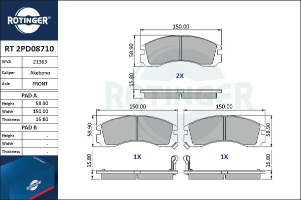 Rotinger RT 2PD08710 - Kit de plaquettes de frein, frein à disque cwaw.fr