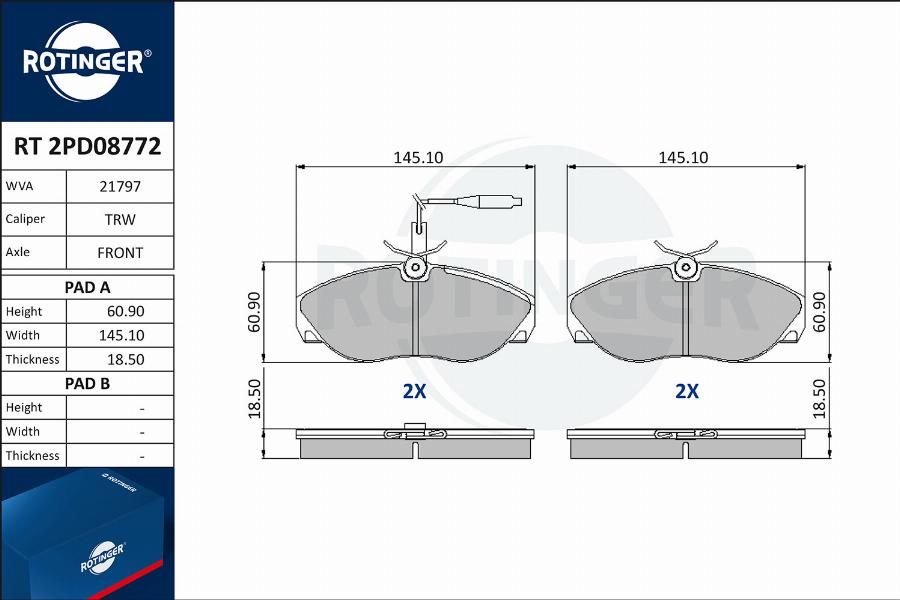 Rotinger RT 2PD08772 - Kit de plaquettes de frein, frein à disque cwaw.fr