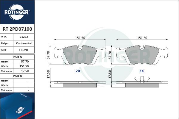 Rotinger RT 2PD07100 - Kit de plaquettes de frein, frein à disque cwaw.fr