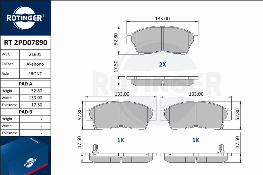 Rotinger RT 2PD07890 - Kit de plaquettes de frein, frein à disque cwaw.fr