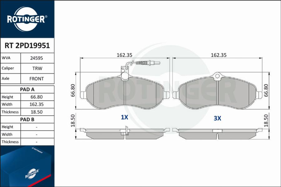 Rotinger RT 2PD19951 - Kit de plaquettes de frein, frein à disque cwaw.fr