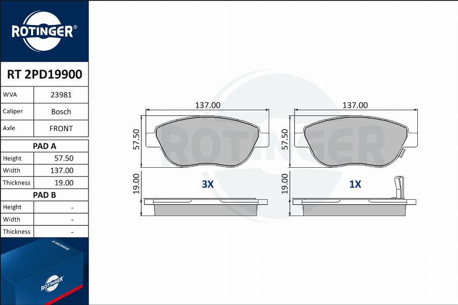 Rotinger RT 2PD19900 - Kit de plaquettes de frein, frein à disque cwaw.fr