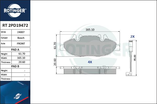 Rotinger RT 2PD19472 - Kit de plaquettes de frein, frein à disque cwaw.fr