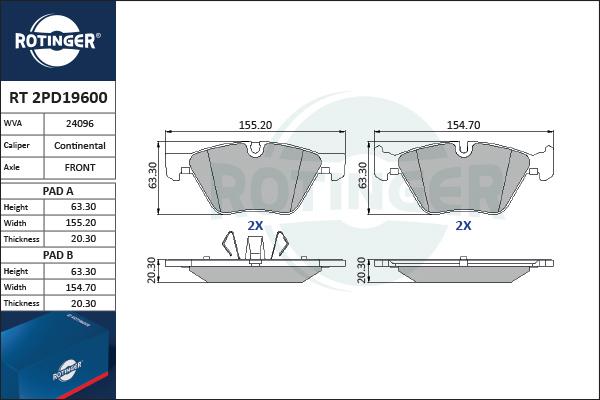 Rotinger RT 2PD19600 - Kit de plaquettes de frein, frein à disque cwaw.fr