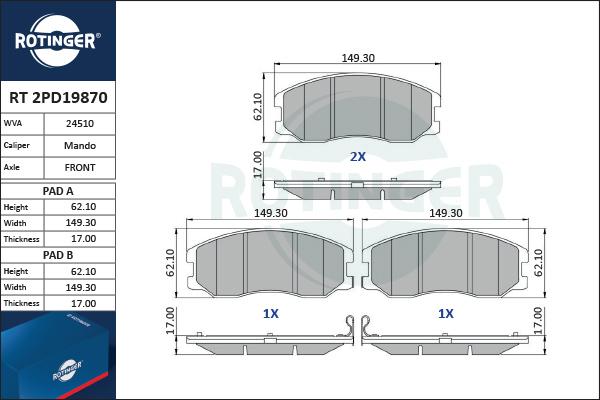 Rotinger RT 2PD19870 - Kit de plaquettes de frein, frein à disque cwaw.fr