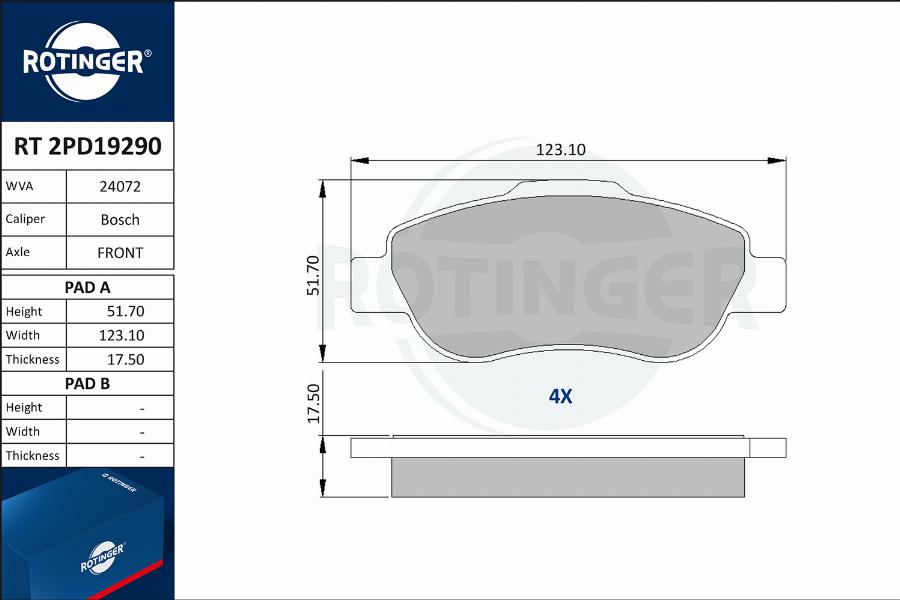 Rotinger RT 2PD19290 - Kit de plaquettes de frein, frein à disque cwaw.fr