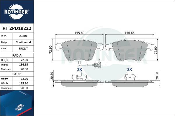 Rotinger RT 2PD19222 - Kit de plaquettes de frein, frein à disque cwaw.fr