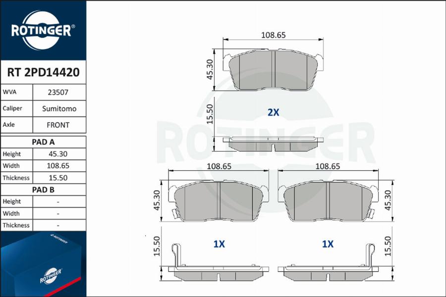 Rotinger RT 2PD14420 - Kit de plaquettes de frein, frein à disque cwaw.fr