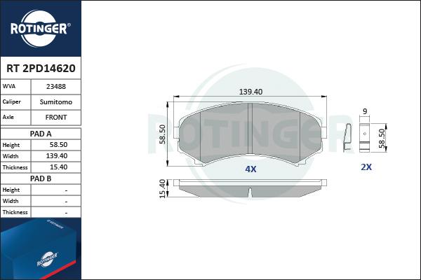 Rotinger RT 2PD14620 - Kit de plaquettes de frein, frein à disque cwaw.fr