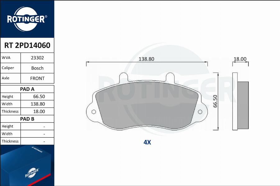 Rotinger RT 2PD14060 - Kit de plaquettes de frein, frein à disque cwaw.fr