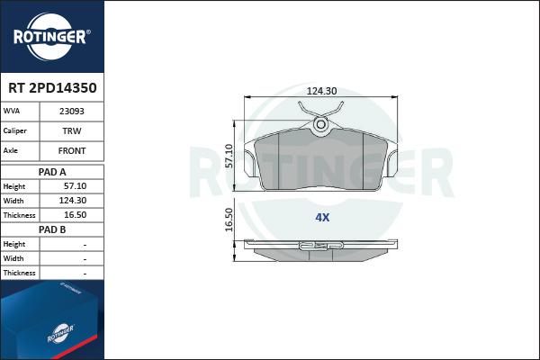 Rotinger RT 2PD14350 - Kit de plaquettes de frein, frein à disque cwaw.fr